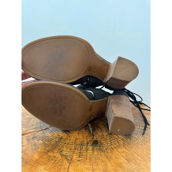 Lucky Brand Sandals Lanita heeled sandals black stacked heel leather 10M outsole - Picture 11 of 11